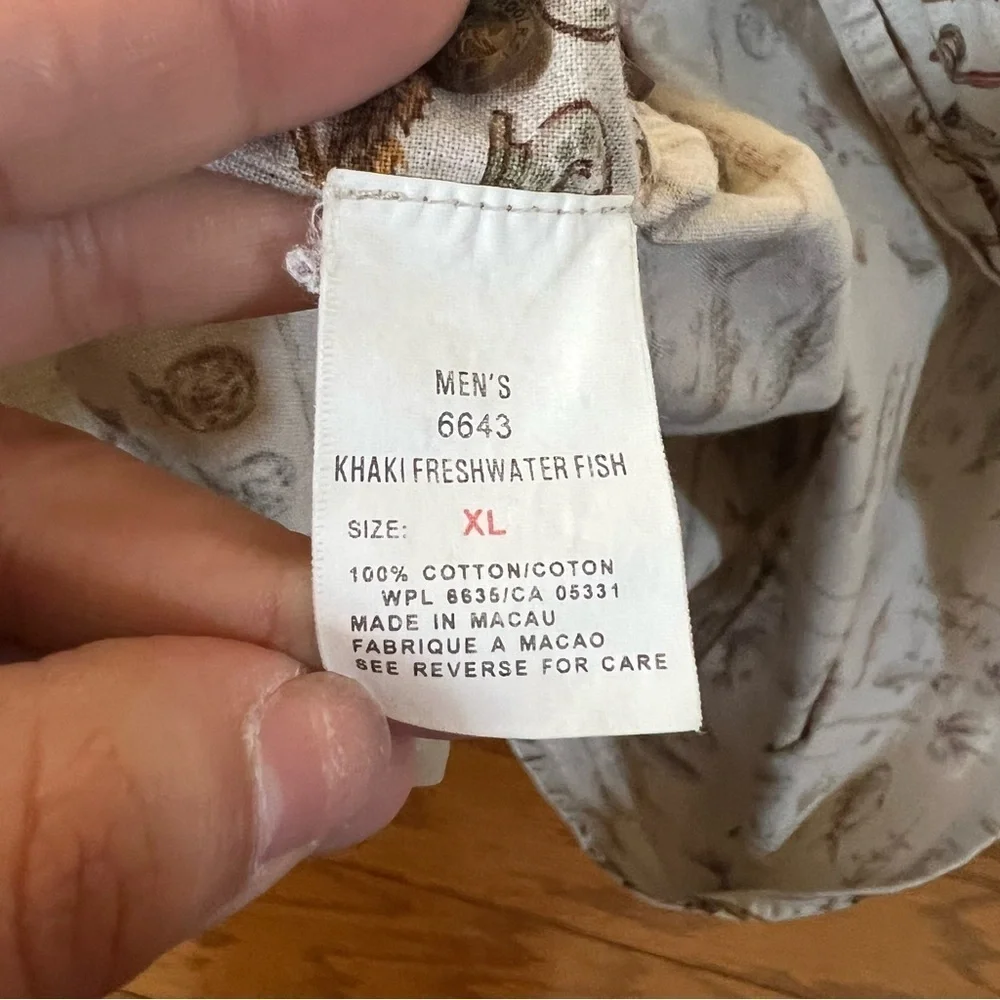 Woolrich Vintage Khaki Freshwater Fish Button Front Short Sleeve Shirt Size XL - Picture 10 of 12